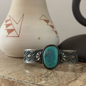 Sterling silver tufa cast turquoise cuff bracelet Navajo bracelet native jewelry
